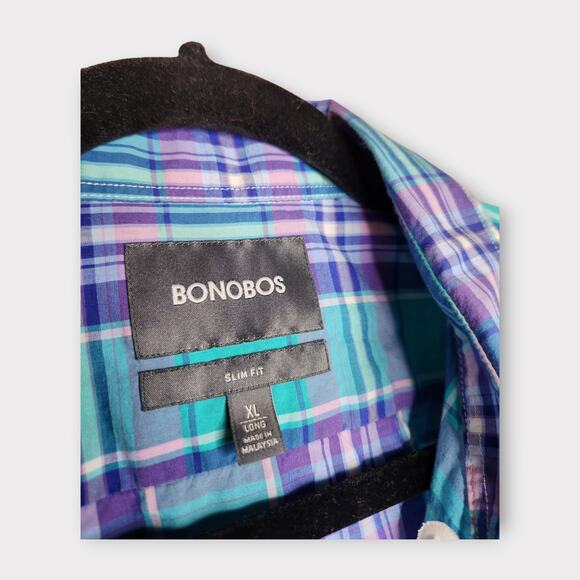 Bonobos Slim Fit Plaid Button Down Shirt Purple Blue Long Sleeve Men's XL - Picture 3 of 6